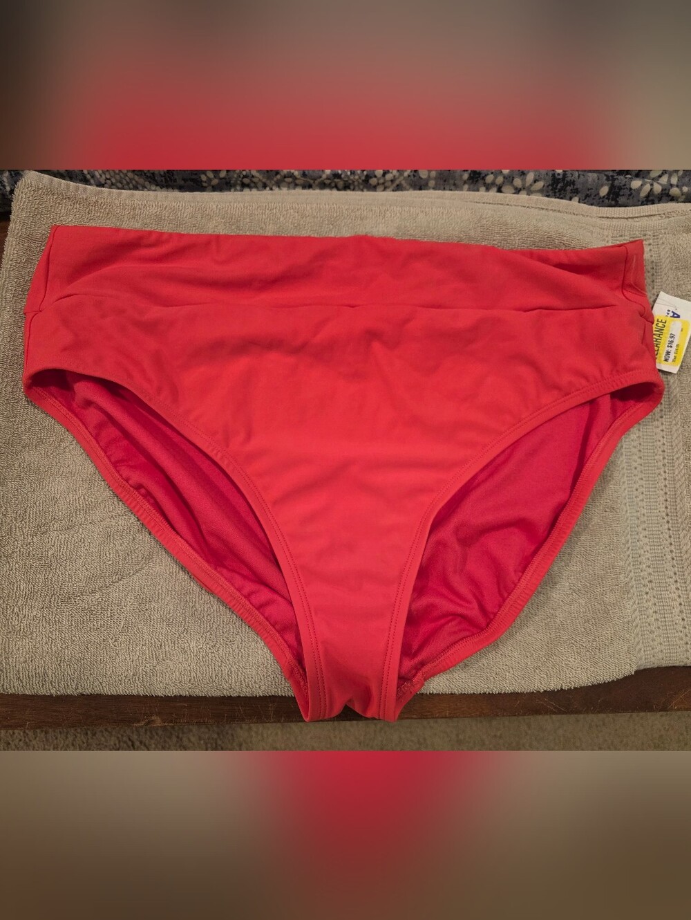 NWT Freely Coral Red Banded High Rise Bikini Bottoms XL